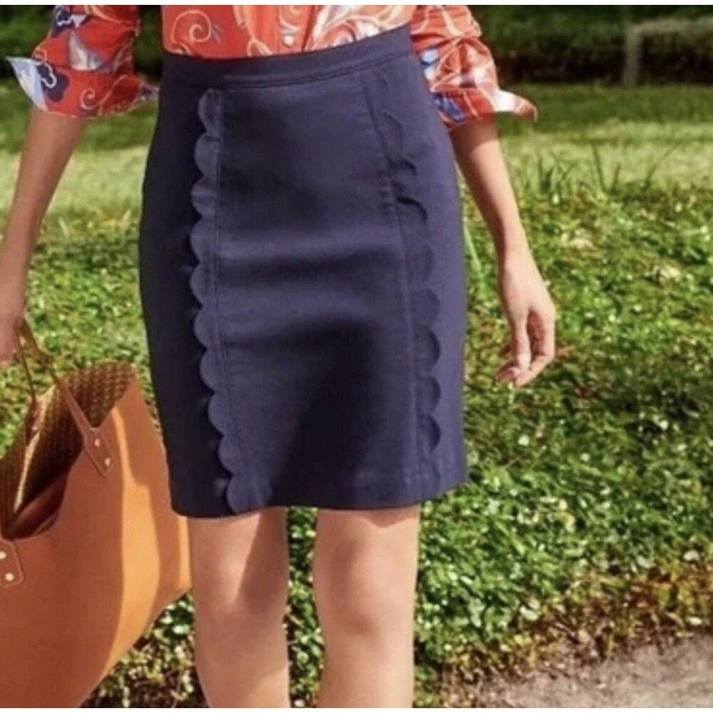 NWT J. McLaughlin Womens Navy Blue Scallop Detail Skirt Size 6 Classic